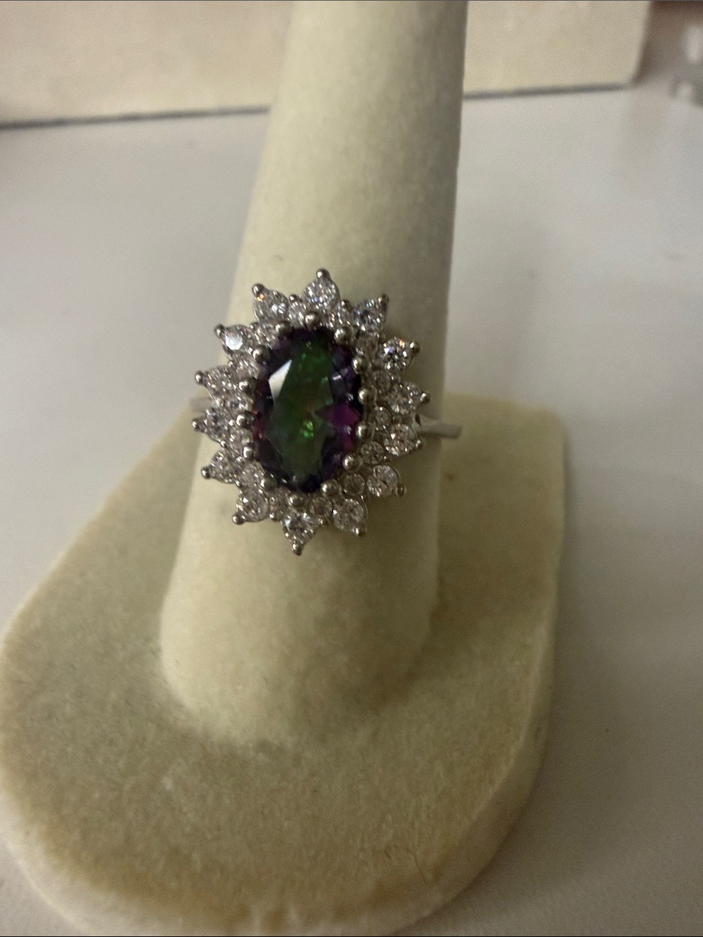 Sterling Silver Mystic Topaz Halo Ring in Green-Purple